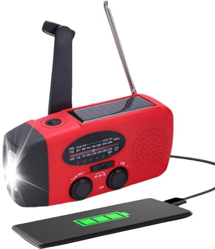 Solar-Radio mit Kurbel und NOAA, 1200 mAh Power Bank, AM/FM/NOAA Multiband, LED-Taschenlampe, tragbares Survival-Radio mit Solarpanel und manuellem Generator, für Notfälle und Camping
