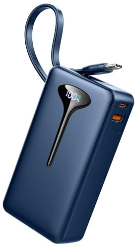 Bateria Externa Carga Rapida, Power Bank 10000mAh 22.5W Bateria Portatil con Cables Integrados, Bateria Externa USB C In/Output, Cargador Portatil para iPhone/Samsung/Tablet etc