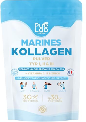 Marines Kollagen Pulver | Typ 1, 2 & 3 + Vitamine C, E & Zink | Neutral | Hydrolysierte Peptide | Für Haut & Gelenke | 30 Portionen | Geschmacksneutral