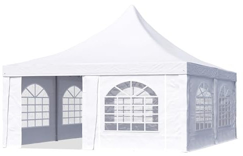 Tente pagode TOOLPORT 5x5m Montage Simple et Rapide, avec fenêtres, bâche PVC 700, Blanc