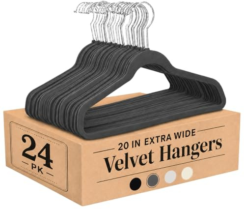 King Mills Samt-Kleiderbügel, extra breit, 53,3 cm, Grau, 24 Stück | Extra große Kleiderbügel für Kleidung in Übergröße, ideal für XL, XXL-Shirts, Mäntel, Kleider