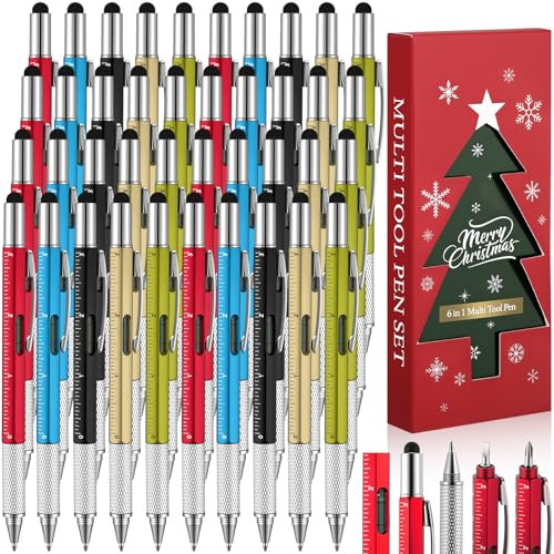 ReliThick 50 Pcs Multitool Pen Christmas Birthday Gift Stocking Stuffers for Men 6 in 1 Screwdriver Pen Cool Gadgets White Elephant for Adults Coworkers Dad Grandpa