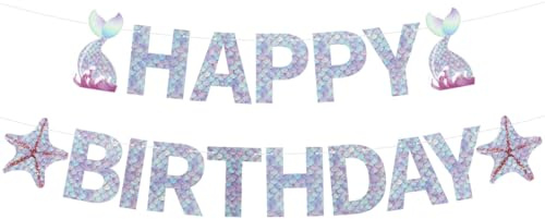 Happy Birthday Girlande, Meerjungfrau Happy Birthday Banner, Geburtstag Girlande, Kinder Geburtstag Deko für Jungen Mädchen Party Dekoration