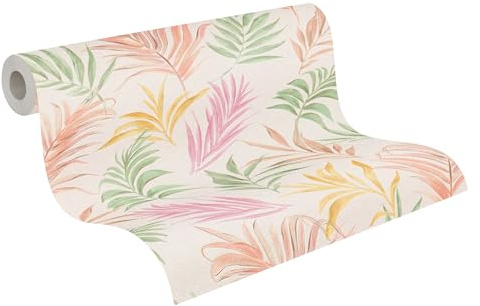 Livingwalls CosmoLiving Non-Woven Wallpaper with Jungle Design in White, Green, Pink, Yellow – 10,05 x 0,53 m Patterned Wallpaper by Cosmopolitan – 791083