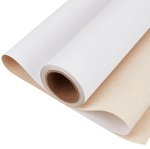 GORGECRAFT Rouleau de Toile de Lin de 5 m de Long 28cm de Large Tissu Blanc Apprêté à la Main Texture Moyenne pour Peinture à l'huile Acrylique Idéal pour Les Artistes Les Loisirs Créatifs de Fond.