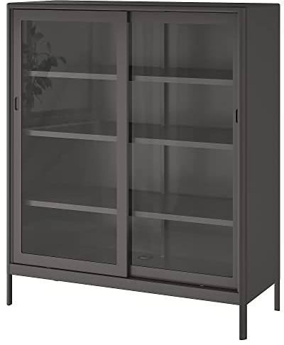 ProTuning IDÅSEN Armoire avec portes coulissantes en verre, gris foncé, 120 x 140 cm
