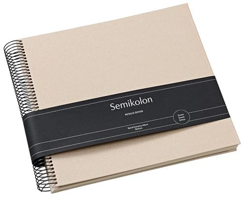 Semikolon 600090 Spiral Album Economy Medium - 23x22,3 cm - Fotoalbum, 40 Seiten cremeweiß, Fotobuch - Metallic Edition Satin Champagne