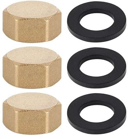 3 Pièces Bouchons à Visser Femelles en Laiton 1/2 Pouce avec Joint, Bouchons d'Extrémité de Tuyau à Écrou Hexagonal pour Robinet, Machines à Laver, Radiateurs, Lave-vaisselle, Jardin