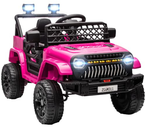 AIYAPLAY Kinder Elektroauto 12V 2,4 GHz Fernbedienung für 3-8 Jahre Rosa | Kinderauto Elektrisch, Hupe, LED Kinderfahrzeug, Musik, USB-Anschluss, Sanftstart, 4 Gefederten Rädern, Bis 5km/h