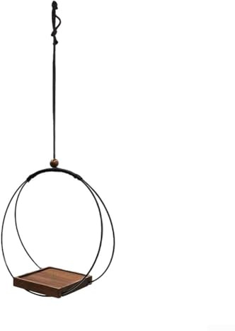 GLFLOW Support de plante suspendu en fer avec base en bois, support rond en métal pour intérieur et extérieur (D)