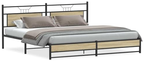 XHNIFBN Metallbett 193x201 cm Sonoma-Eiche Doppelbett Lattenrost Kopfteil Stauraum Daybed