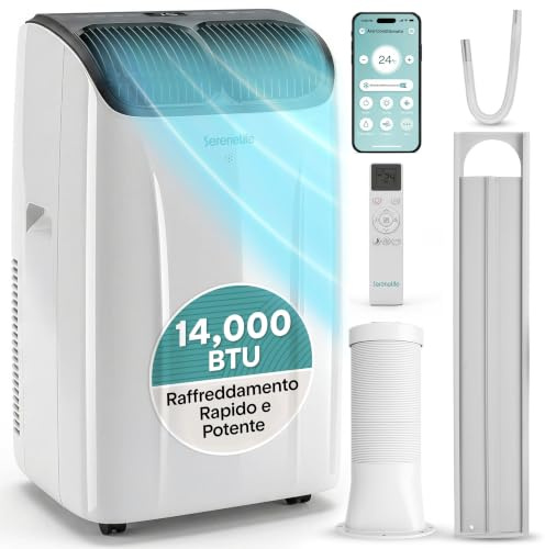 SereneLife Condizionatore Portatile 14000 BTU 3-in-1 Raffreddamento/Ventilazione/Deumidificazione, Climatizzatore Portatile con Kit Finestra, Pinguino Condizionatore per Casa e Ufficio