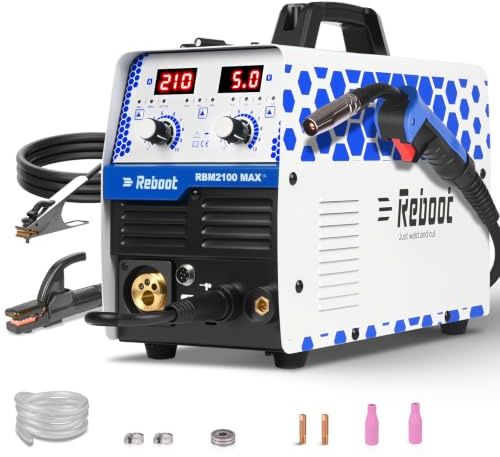 Reboot Soldadora MIG/TIG/MMA 210A 5 en 1 | Gas y sin gas, Listo para aluminio, Inversor portátil 240V, Bricolaje, granja, taller, RBM2100 MAX