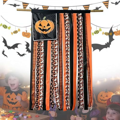 Drapeau de jardin d'Halloween – Drapeaux de cour saisonniers effrayants pour Halloween 68,6 x 127,2 cm, chauve-souris, grandes décorations d'Halloween, fantôme à suspendre avec pompons, pour porte