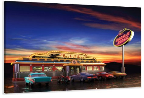 Bild auf Leinwand USA Retro 120 x 80 cm Modell-Nr. XXL 5148 Bilder fertig gerahmt auf echtem Holzrahmen riesig. Ausführung Kunstdruck als Wandbild auf Rahmen. Günstiger als Ölbild Gemälde Poster Plakat mit Bilderrahmen.