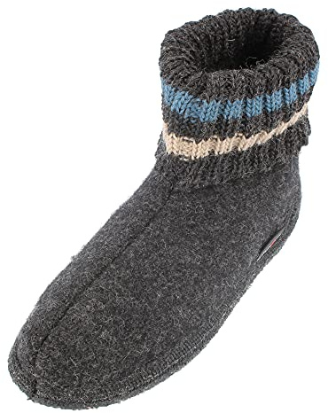 HAFLINGER Hüttenschuh Paul mit Kragen aus reiner Schurwolle Dunkelgrau (Graphit 77), EU Gr. 23
