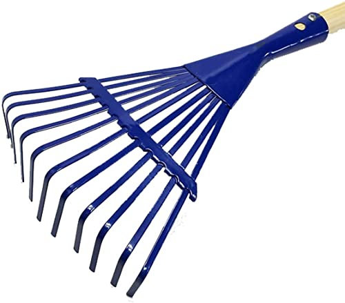 Land-Haus-Shop Kindergartengeräte 1 von 8, Kinder Garten Werkzeuge Geräte Schaufel, Besen, Rechen, Laubbesen, Harke, Grubber, Doppelhacke, Spaten, Metall mit Holzstiel (Rechen blau)