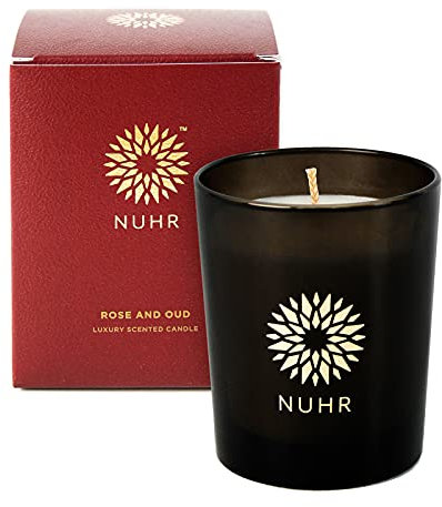 NUHR Home Scented Candles Rose & Oud Luxury Candle Gifts, Rich Scent Aromatherapy Pamper Gifts for Women, Men Decorative Candles, 50 Hours Burn, Handmade, Vegetable Wax, 200gm