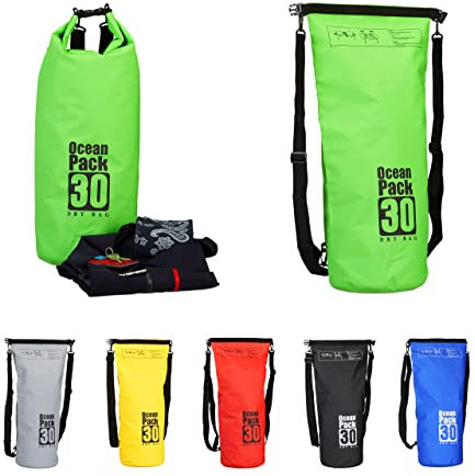 Relaxdays Ocean Pack 30 L, wasserabweisender Dry Bag für Wertsachen, leichter Trockensack für Outdoor Sport, grün
