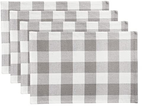Elrene Home Fashions Farmhouse Living Buffalo Check Platzdeckchen, rustikale Esstischdekoration, 33 x 48,3 cm, Grau/Weiß, 4 Stück