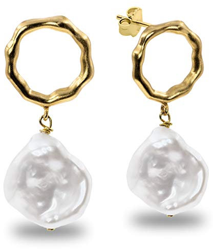 Damen Perlen ohrringe Süßwasser Zuchtperlen - Keshi Barock perlen große 15,00 mm von SECRET & YOU - 925 Sterling Silber 18 Karat vergoldete