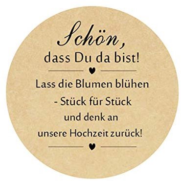 100 Stück 4cm Kraft Hochzeitssticker Aufkleber Sticker - Schön, dass Du da bist selbstklebende Papieraufkleber Etiketten für die Hochzeit,Blumensamen Tüten,Gastgeschenk - UNI 320