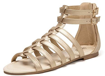 katliu Riemchensandalen Damen Flach Römersandalen Sommer Leder Bohemian Strand Sandalen Gold 39