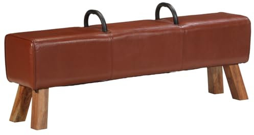 vidaXL Vintage Turnbock Bank mit Griffen Sitzbank Lederbank Flurbank Polsterbank Kult Schulsport Echtes Ziegenleder Braun 135x25x55cm