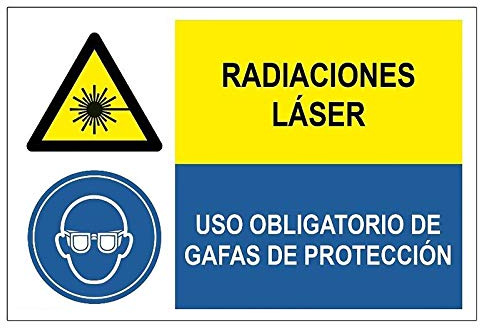 MovilCom® - Señal combinada ¡PELIGRO! RADIACION LASER/USO OBLIGATORIO DE GAFAS de 600X400mm ADHESIVO (ref.PRD2260280)