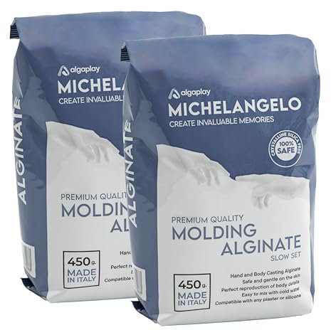 Michelangelo Moulding Alginate Slow Setting. Alginato cromatico per Impronte di Alta precisione, Perfetto per Realizzare calchi delle Mani o del Corpo. Prodotto in Italia. (2 Buste)