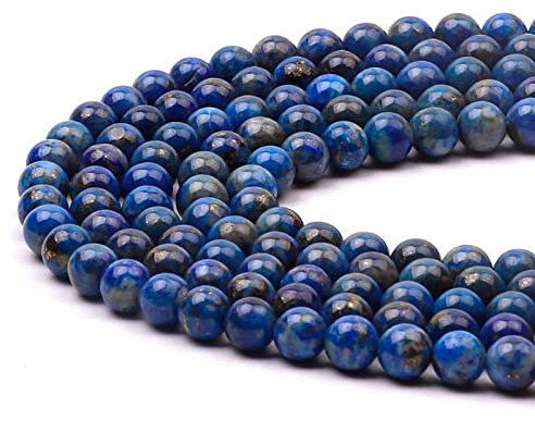 60-65pcs 6mm Lapis Lazuli Beads Natural Round Stone Beads Gemstone Beads Loose Beads Smooth for DIY Bracelet Necklace Jewellery Making, 1 Strand 15.5