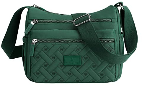 XUDREZ Sac à Bandoulière Femme, Sac à Bandoulière à Plusieurs Poches, Sac à Épaule, Sac de Voyage, Sac à Main, vert foncé, Medium