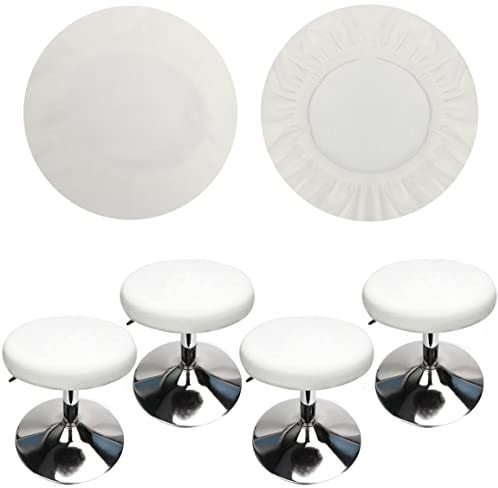 HuaLiSiJi Bezug für Barhocker Rund 30-40cm, Luxuriöser Stoff, Rund Dehnbar Knitterfrei Waschbar Staubdicht Hocker Bezug (4 PCS Weiß)