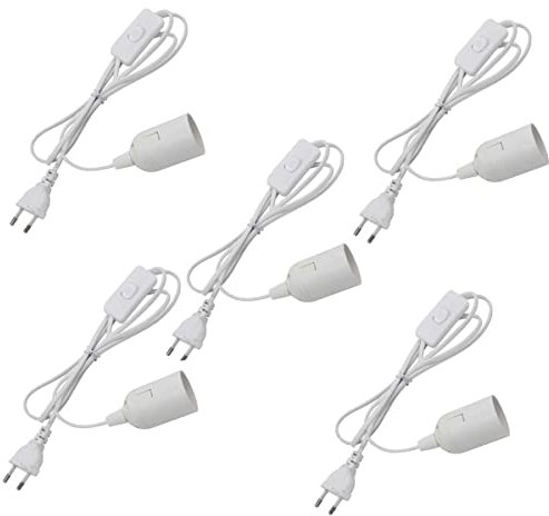 5 portalampada E27 con interruttore e cavo di alimentazione,attacco E27, pendolo per lampada,pendolo per lampadari,attacco con spina per lampada a sospensionelampada a sospensione,lampada da soffitto