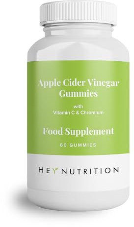 Hey Nutrition Apple Cider Vinegar Gummies Supplement - Vitamin C & Chromium - Supports Skin Health, Metabolic Function & Immune Health - No Artificial Flavours, Non-GMO & Dairy-Free - 60 Vegan Gummies
