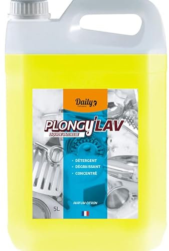 Daily K EPCH - Liquide Vaisselle Manuel Professionnel PLONGY'LAV Parfum Citron Fabriqué en France Bidon 5 Litres