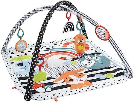 Fisher-Price Tierfreunde Kontrast-Spieldecke, Spielbogen, mit Musik und Licht, Krabbeldecke für Baby, zum Spielen im Bauchlage, Baby Ausstattung, ab Geburt, HPF39