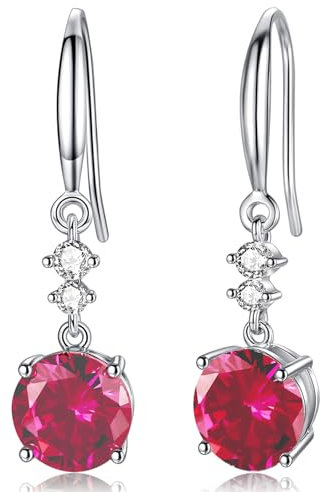 Ohrringe Silber 925 Hängend Silberohrringe 925 Damen rot Zirkonia Rubin Geburtsstein Geburtstag Geschenk