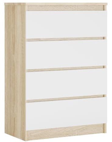 3E 3xE living.com Komodenschrank mit 4 Schubladen, Farbe: Sonoma Eiche/Weiss, A: 70 x 101 x 39 cm