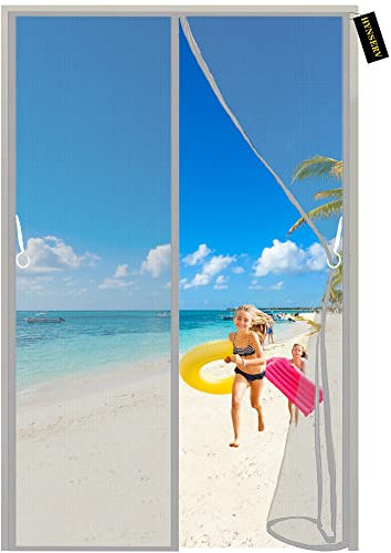 Moskitonetz Für Tür 105x220cm Grau Fliegengitter mit Magic Tape Moskitoschutz, Insektenschutzgitter Terrassentür ohne Bohren für Fenster Fensternetz Magnetisch