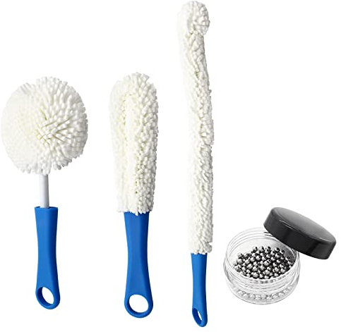 BokWin 3 Pcs Decanter Cleaner Set Flexible Wine Bottle Cleaning Brush with Decanter Cleaning Balls,Scourer Cleaning Tools for Glasses Goblets Cups Champagne Flutes(Blue)