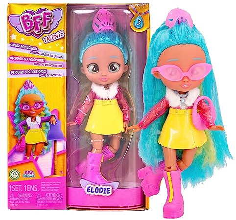 Bebés Llorones BFF by CRY Babies Elodie Puppe mit Langen Haaren, Stoffkleidung und 9 Zubehörteilen - Puppe
