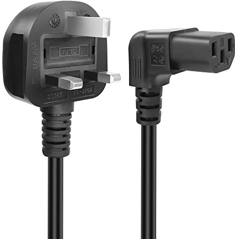 GELRHONR UK 90 Degree C13 Power Cable,250V 10A 3 Pin Mains to Up Angle IEC AC Power Cord for Computer,Monitor,TV, Kettle lead 1.5M Black (Up Angle(C13))