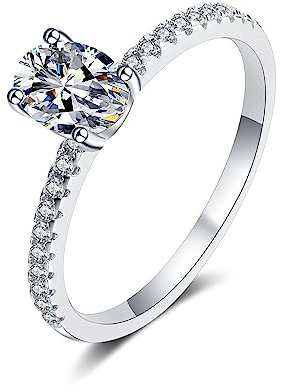 Skcess 925er Sterling Silber Engagement Ring, Oval Ringe Frauen Weiß Zirkonia Ring Trauring Ehering Verlobung Hochzeit Geschenk Größe 47 (15.0)