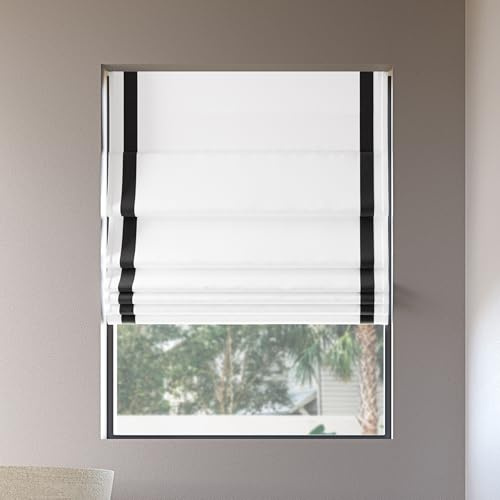 Sun Zero Denna Lampenschirm mit schwarzem Band und Streifen, 100% Verdunkelung, kabellos, 88,9 x 162,6 cm, Schwarz/Weiß