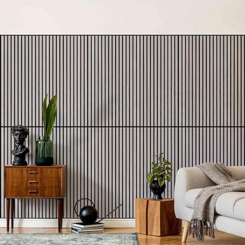 Bilderwelten Akustikpaneel Eiche Grau 1 Stk. 104x52 cm Holzpaneel Holzwand Holzverkleidung 3D Akustik Platte Schallabsorber Wand Panel Schlafzimmer