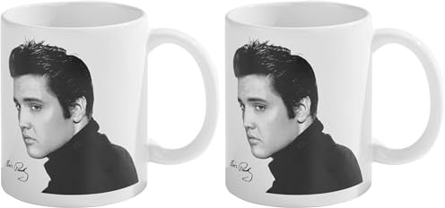 Pyramid International Elvis Presley Mug (Portrait Design) 11oz Ceramic Coffee Mug, Cups and Coffee Mugs for Women and Men - Official Merchandise (Pack of 2)