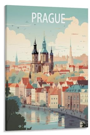 BaHeLs Vintage-Reiseposter in Prag, Tschechische Republik, Querformat, 20 x 30 cm, Leinwand-Kunstdruck, Gemälde für Wanddekoration, Wohnzimmer, Schlafzimmer