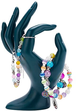 DELORIGIN Grüner Handschmuck Displayhalter, OK Dekohand Schmuckhalter, Handarmband Ring Organizer Schmuckständer Aufbewahrung Handschmuck Uhrenständer Für Armbänder Foto Requisiten, 7x10x17cm