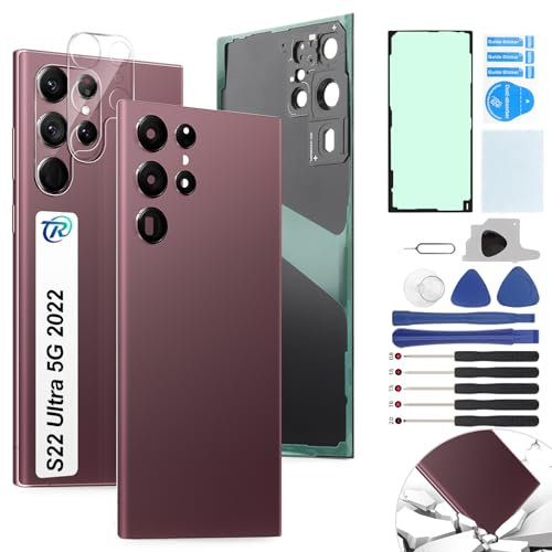 RongZy Ersatz für Samsung Galaxy S22 Ultra 5G 2022 Backcover Akkudeckel Batterietür Gehäuse Rückseite mit Tool Kit (Rotwein)